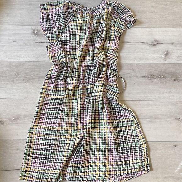 Loft Ruffle Sleeve Tie Waist Dress White‎ Multi Color Plaid S Petite NWT in pkg - Picture 8 of 8